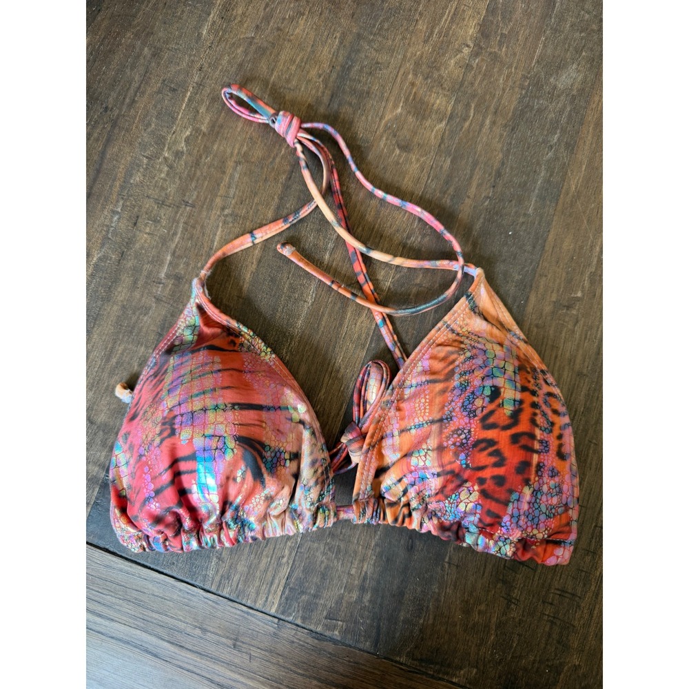 NWOT Small Metallic Animal Print String Bikini Set Triangle Top Side Tie Bottom
